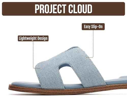Image of Project Cloud 100% Genuine Leather Sandals for Women 2026 - Fashion Flat Womens Sandals with Memory Foam Insole Slides Sandals Women Footwear - Mules Women's Sandals (Jannel)