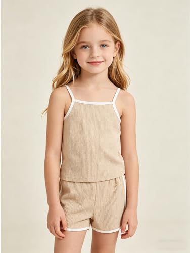 Image of Girls 8 Pieces Summer Outfits Casual Cami Tank Top and Dolphin Shorts Clothing Sets 4-8Y