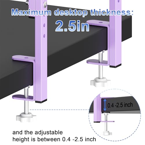 Image of 2-Tier Desk Shelf, Expandable Under Desk Storage, Clamp on Desk Shelf, Desktop Accessories for Offices, Study Rooms, and Game Rooms (Purple)