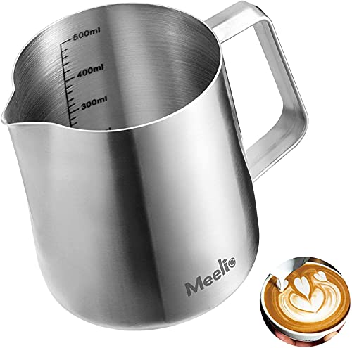 MeelioCafe MeelioCafe Milchaufschäumkrug aus Edelstahl, Milchaufschäumer, Krug mit Messmarkierung, 600 ml, Espresso-Dampfkrug, Mate-Finish Cover