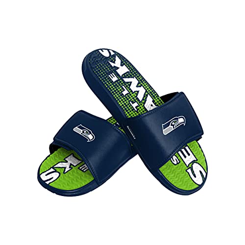 FOCO Seattle Seahawks NFL Mens Gradient Wordmark Gel Slide - M
