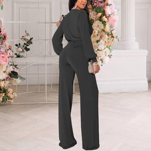 Image of shengfan Formal Jumpsuits for Women Dressy Evening Sexy Deep V Neck Plus Size Long Wide Leg Pants Rompers Clubwear