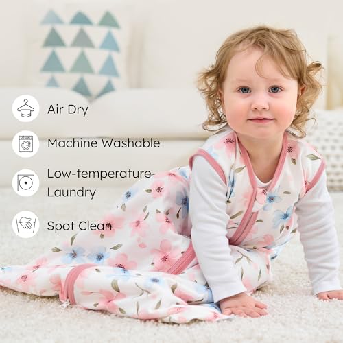 Image of Baby Sleep Sack 0-6 months, 100% Cotton Sleeping Sack for Newborn and Infant, 3 Pack Baby Wearable Blanket, 0.5 Tog Lightweight Double Zipper Sleep Bag Small Pink Butterfly Flower