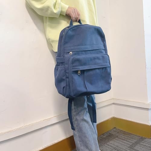 AUGUR Laptop Backpack Women,Canvas Bag, Durable Travel Vintage Backpack,Retro Casual Backpack,Girls Work Daypack Rucksack (Blue)2