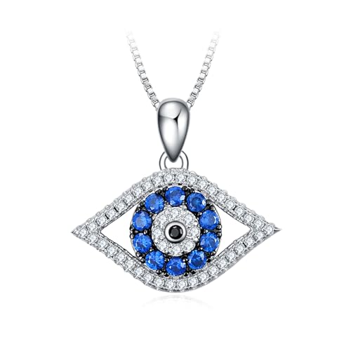 PEIMKO Evil Eye Pendant Necklace 925 Sterling Silver Greek Protection Jewelry for Women