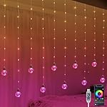 Color Changing Wishing Ball Curtain Lights, 9.8 x 3.3 FT RGB LED Fairy Light with Remote App Control, Music Sync Window Backdrop Wall Hanging Lights for Bedroom Party Halloween Christmas Decoration