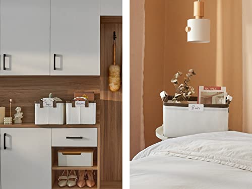 Loforhoney Home Collapsible Storage Bins With Metal Frames, Fabric Storage Baskets For Clothing, Shelf Baskets For Organizing, Closet Storage Bins For Organization, Large, Beige & Brown, 2-Pack #TOP5