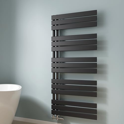 EMKE Radiateur Panneau, Sèche Serviettes à Eau Chaude 798W, Porte-Serviettes pour Le Chauffage de la Salle de Bain, Chauffe Serviettes à température constante 132 * 60 cm, Noir
