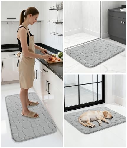 YIHOUSE Memory Foam Runner Rug, Cobblestone Bathroom Runner Rugs Super Water Absorbent Bath Mats for Bathroom Machine Washable Bath Rugs for Hallway Bedroom Laundry Room(24 x 47,Light Gray) - image 9
