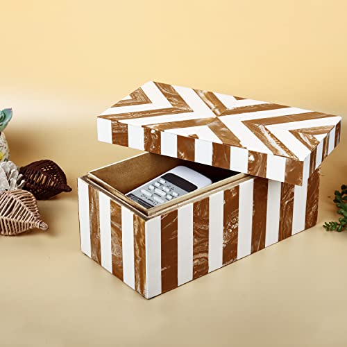 Image of Handicrafts Home Chevron Collection, Storage Organizer Decorative Box Multipurpose Gift - Chevron Brown 10x5x5 inch