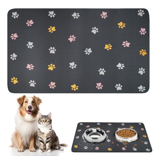 Alfombrilla de Comida para Mascotas para Perros y Gatos, Alfombra Comedero Absorbente para Perro Gato, Tapete para Comer de Diatomeas, Alfombrilla de Silicona Impermeable y Antideslizante, 50 x 30 cm
