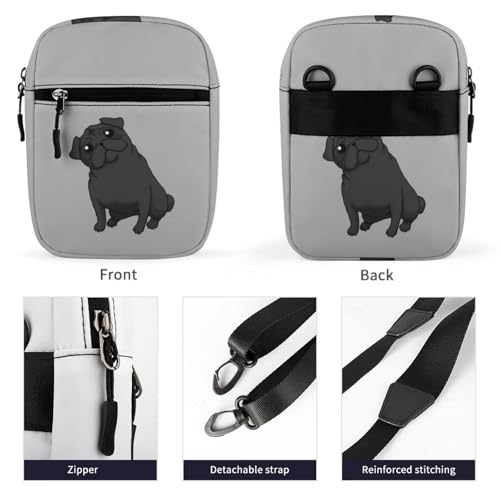 Black Pug Mini Crossbody Bag Anti-Theft Side Shoulder Bags Messenger Bag Unisex3
