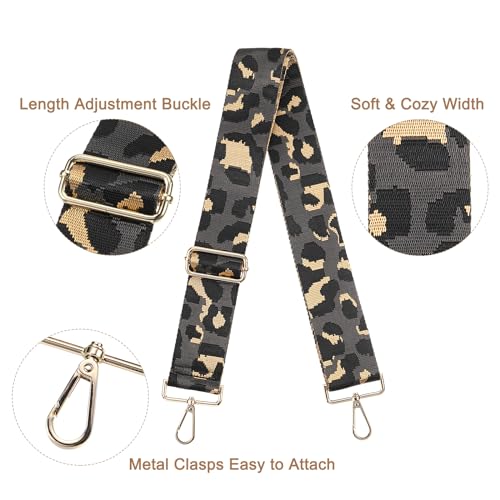 Image of uxcell Purse Strap Replacement, 31-51inch Adjustable Polyester Leopard 2inch Wide Crossbody Shoulder Strap for Handbag Guitar(Grey, Gold Buckle)