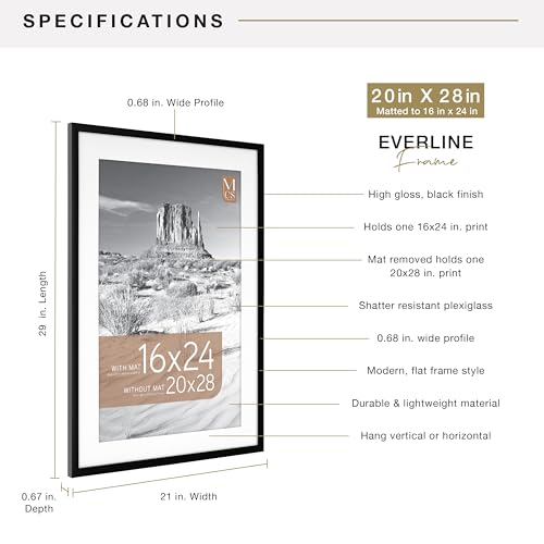 Image of MCS Everline Poster Frame, 20x28 Matted to 16x24, Black