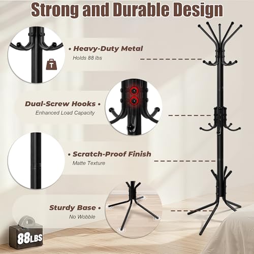 Outspurge Metal Coat Rack, Freestanding Coat Tree and Hall Tree with 15 Hooks, Sturdy - image 5