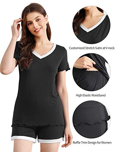 Image of WiWi Viscose from Bamboo Pajamas Set for Women Super Soft Short Sleeve Cooling Summer Plus Size Pjs Sets Sleepwear S-4X