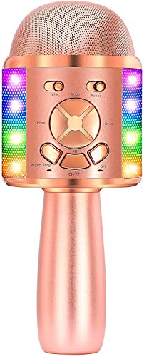 Bonaoke-microfoon met stemverandering, karaoke-zangmicrofoon, karaoke-bluetooth-microfoon, home karaoke karaoke machine, verjaardagsfeest, cadeau, speelgoed, voor feest/buiten/reizen (roségoud plus)