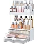 Storivo Makeup Organiser, 3 Tier Drawer, Cosmetics Organiser, Versatile Cosmetic Storage, Large Vanity Organiser, Dressing Table Organiser, Anti-Slip Design, Countertop Bathroom Storage, Clear
