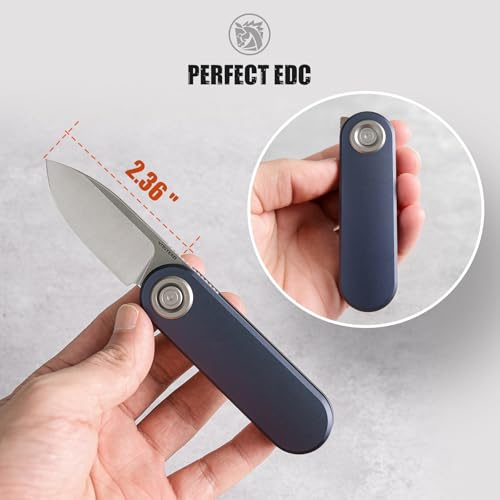 Image of Vosteed Corgi V EDC Folding Pocket Knife - 2.36 inch 14C28N Satin Drop Point Blade - Vanchor Lock, Dark Slate Blue Aluminum Handle - Camping, Fishing Knives - A3713