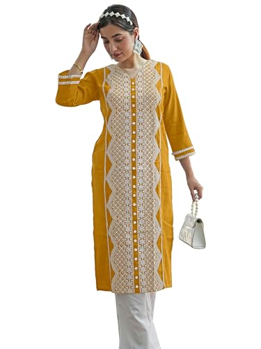 Image of EthnicJunction Women's Cotton Rayon Regular Fit Chikankari Embroidery Stright Kurta