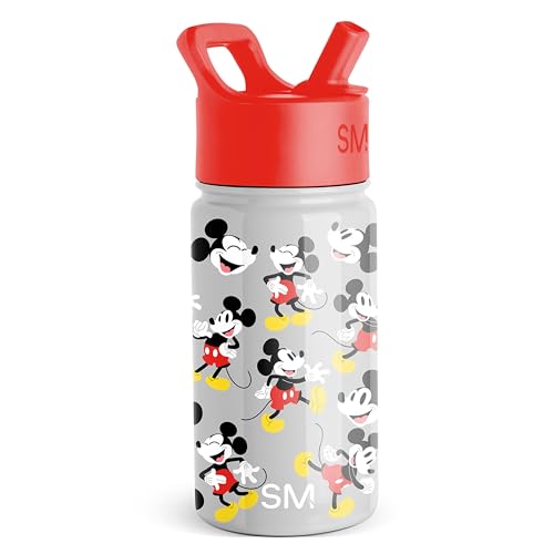 Image of Simple Modern Kids Summit Water Bottle with Straw Lid | Disney Mickey Mouse 14oz Stainless Steel Cup Insulated Tumbler for Boys, Girls, School | Mickey Mouse Gray