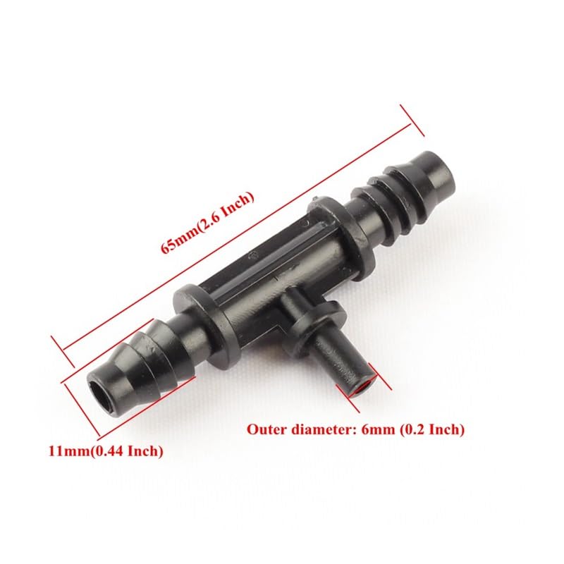 100 Uds 8/11mm o 9/12mm boquilla de manguera conector en T de púas conectar con 6mm (0,2 pulgadas) aspersores de riego de jardín goteros