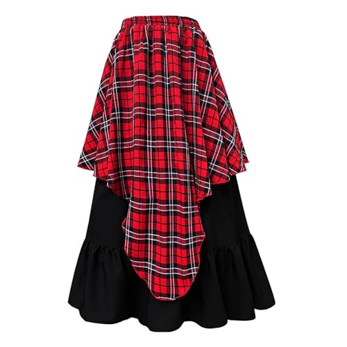 Damen Kariert Maxikleid Mittelalterliches Partykleid Langarm Renaissance Maxikleid Cosplay Sommerkleid 2 In 1 Freizeitkleid Elegant Langrock A-Line...