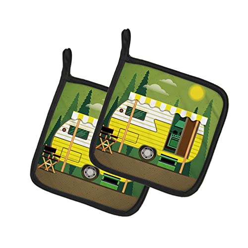 Caroline's Treasures BB5478PTHD Greatest Adventure Retro Camper Pair of Pot Holders Kitchen Heat Resistant Pot Holders Sets Oven Hot Pads for Cooking Baking BBQ, 7 1/2 x 7 1/2