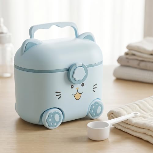 Image of Uonibaby by StarAndDaisy formula milk container for baby milk powder container with scoop , portable Formula Dispense, Airtight First Feed Baby food Storage container / Box for travel 200 grams-Kitty Blue