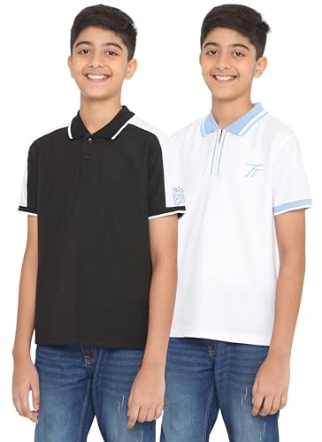 Image of TotzTouch Boys Premium Polo Collar Tshirt Combo with Zipper Closure Color White & Black Age 6 Years to 15 Years