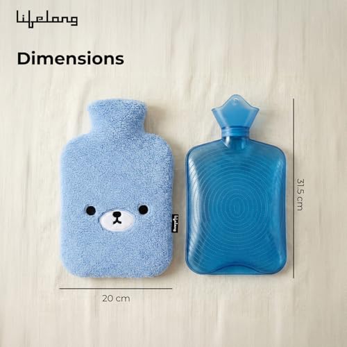 Image of Lifelong 2000ml Hot Water Bottle with Cover | Silicone Hot Water Bag for Pain Relief, Period Cramp Comfort & Back, Feet Ache Relief with Soft Fur |Spill & Burn Free Bottle with Hot Compress (LLEHWB54)