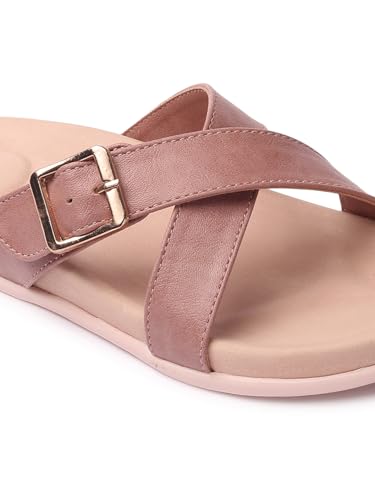 Image of ELLE Women's Flats Slip-On Sandals with Buckle Detail