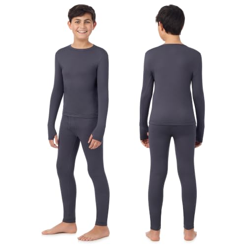Image of Cuddl Duds Heavyweight 2 Piece Sets Base Layer Thermal Underwear for Boys | Winter Clothing, Fleece Lined Long Sleeve Top & Leggings, Soft Lounge Set for Cold Weather, Moisture Wicking Heat Retention
