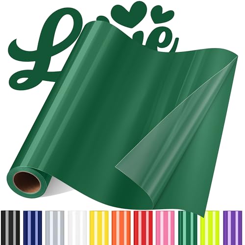 Sgooyir Rouleau Vinyle thermocollant Vert pour Tissu, 30.5 x 183 cm Flex Thermocollant pour Tissu, T-Shirts, Sacs, Casquettes, Noël