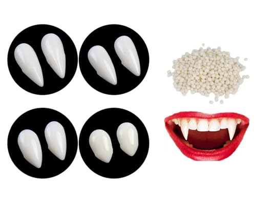 DERAYEE 4 Paar Halloween Vampirzähne Gebiss Fangs,Gefälscht...