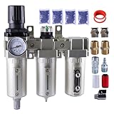 GCESSOIRY 1/2 Inch NPT Industrial Grade Three Stage Air Drying System, Particulate Filter, Coalescing Filter, Desiccant Dryer and Air Regulator, 0-240 PSI, Auto Drain