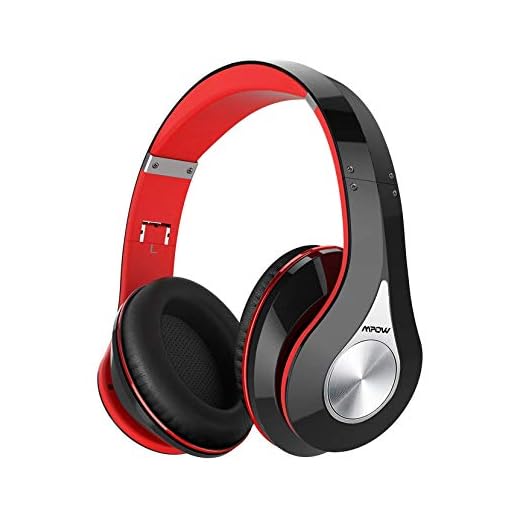 Mpow 059 Bluetooth Headphones Over Ear, 20h Playing, Hi-Fi Stereo Wireless Headset, Foldable, Soft Memory-Protein Earmuffs, Built-in Mic and Wired Mode for Cell Phones/Tablet-Black&Red