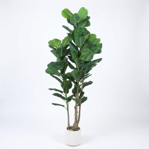 Image of ARICK DECOR 6Ft Artificial Fiddle Leaf Fig Tree with Pot for Faux Tree with Large Realistic Trunks and Big Leaves, Fake Floor Potted Artificial Plants (Multicolor-42) (5.1Ft-Leaf-Green)
