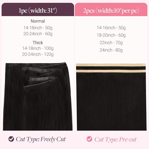 Image of GOO GOO Tape In Weft Hair Extensions Human Hair, Genius PU Long Weft Tape In Hair Extensions Real Human Hair, Silky Easy to Use, 1B Natural black 16 inch 50g 2pcs