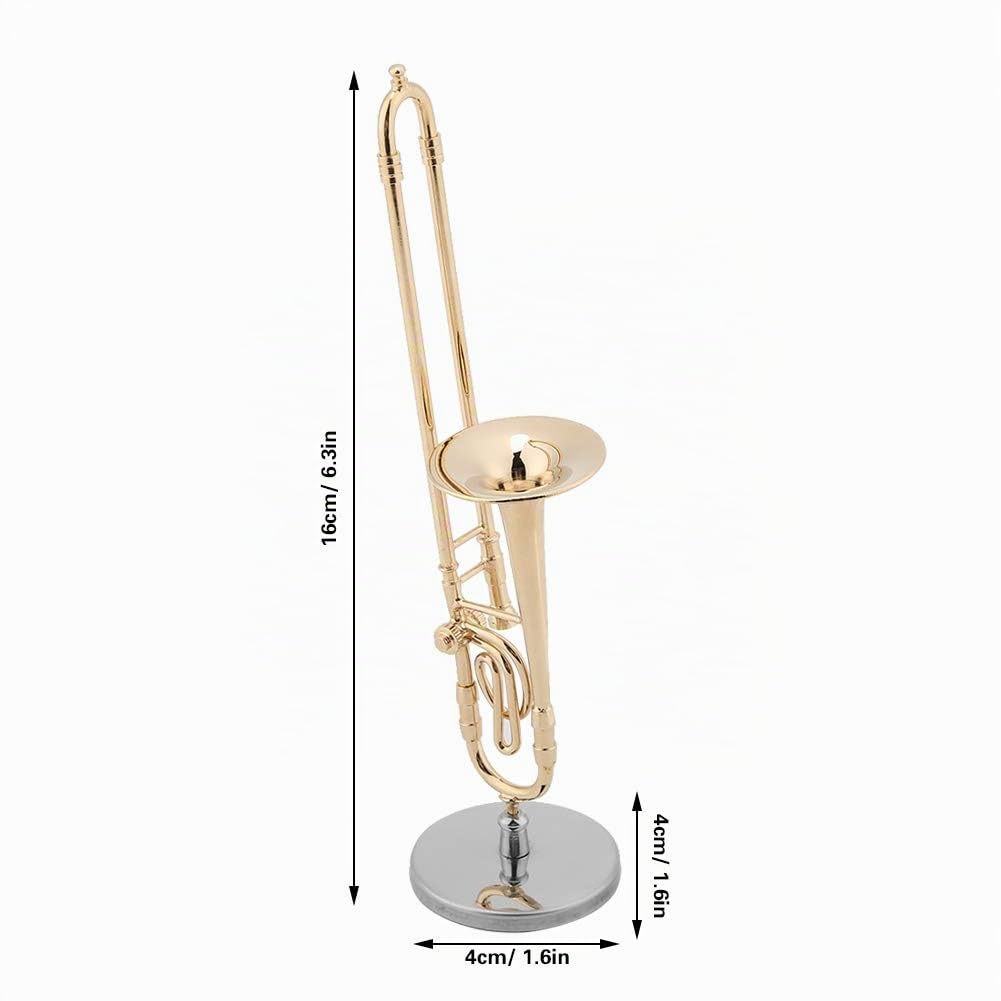Trombón En Miniatura, Mini Adorno De Instrumento Musical, Modelo Musical Chapado En Oro Con Soporte Y Estuche De Regalo Para Niños, Regalo De Cumpleaños Y Navidad