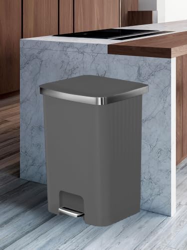 Image of Obsessions EKO 70L Plastic Step Bin with Pedal, Large Capacity Trash Can Ideal for Home, Kitchen and Office,Grey