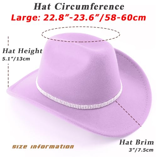 Image of DRESHOW Glitter Cowboy Hat Classic Western Rhinestone Cowgirl Hat Outdoor Wide Brim Retro Felt Fedora Hats Rolled up Caps