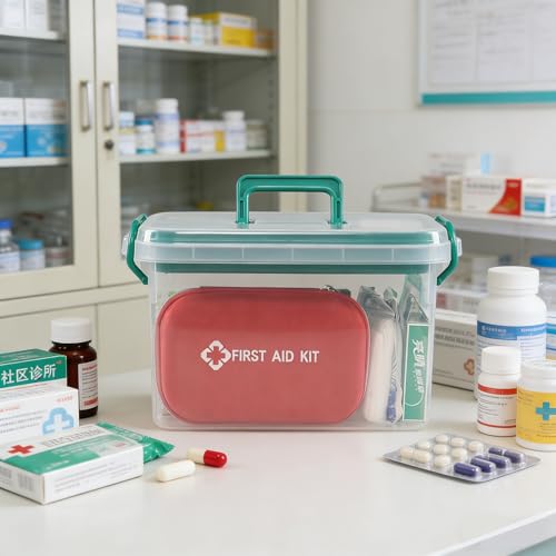 Image of Medicine Storage Box Cabinet, Empty First Aid Kit Portable Medical Supply Organizer with Handle for Home, Multipurpose Medicine Organizer Box
