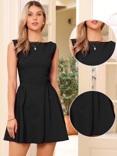 Allegra K Sleeveless Mini Dress for Women Boat Neck 2025 A Line Office Work Dresses2