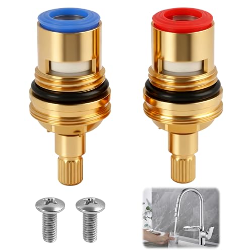 2 Piezas Cartucho Cerámico Grifo 20 Dientes G1/2, Válvula Grifo 1/4 Vuelta, Cabezal Disco Cerámico Latón Repuesto para Grifos Agua Caliente y Fría, Antigoteo Duradera para Baño, Cocina, Lavabo, Ducha