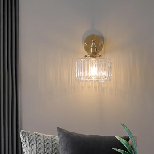 Image of Vintage Wall Sconces with Switch Glass Shade Modern Brass Wall Light Fixtures E27 Base Bedside Wall Mounted Lamp for Bedroom Bathroom Living Room Farmhouse Vanity (Transparent-2Pcs)