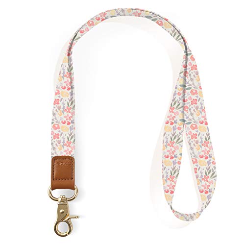 INNObeta Cordon Courroie Tour de Cou Strap Lanière avec Metal Clip et Cuir Véritable, Idéale pour Clés, Porte Badges d'identification, Téléphone Portable, ID Card Holder (Fleur)