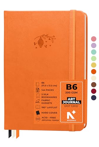 Image of NEORAH - B6 - ART JOURNAL | 200Gsm Dotgrid Notebook |144 Pages(17.5 x 12.5 cm) | Lay Flat |HardCover Bullet - Journal |3 Bookmarks |Elastic Closure| Inner BackPocket | Ideal-Bujo,Drawing (ORANGE)