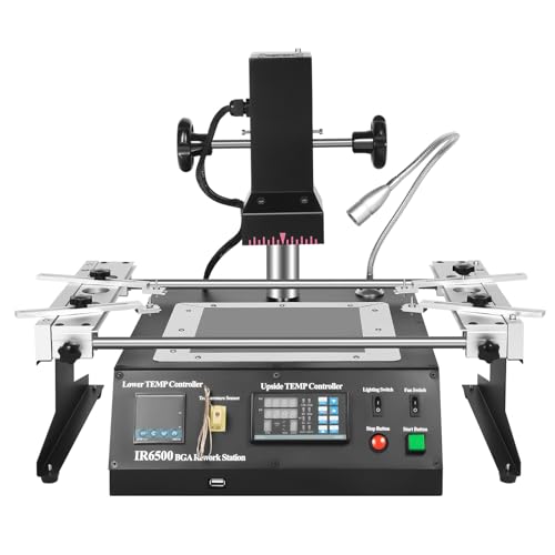 LENJKYYO Infrarot Rework Station, Lötstation, BGA Entlötstation 800W, Arbeitsplatz Schweißer IR6500 SMD SMT Lötschweißgerät Lötnacharbeiten 8-Segmente für steigende Temperaturen(EU-Plug)