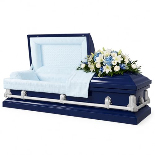 Titan Casket Andover Series Steel Funeral Casket for Humans (Dark Blue) Handcrafted Steel Casket with Dark Blue Finish with Light Blue Crepe Interior